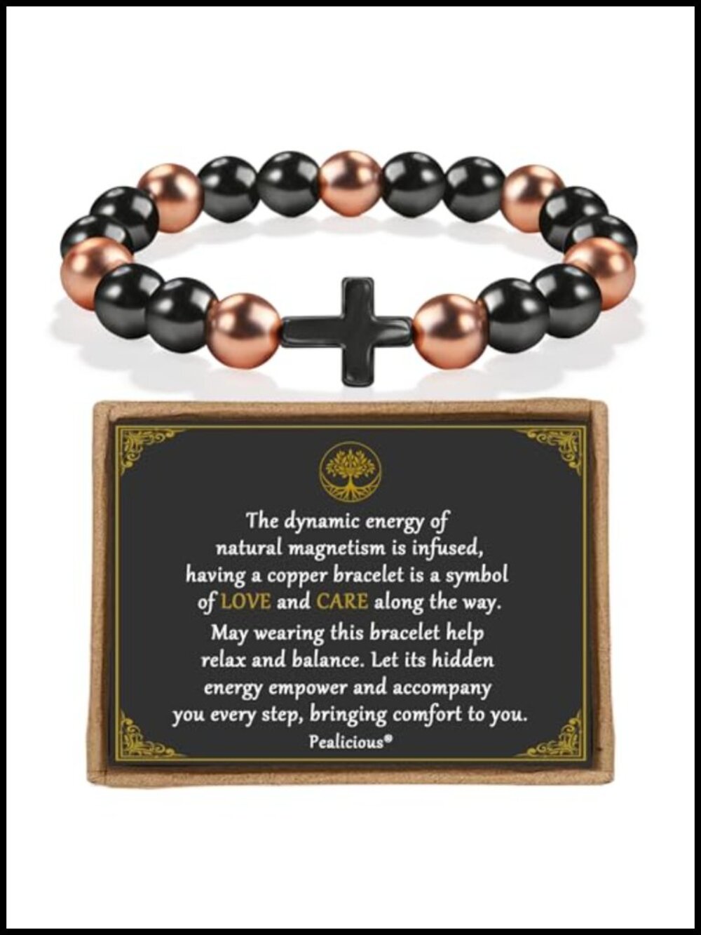 Copper Magnetic Bracelet with Cross Bead for Men